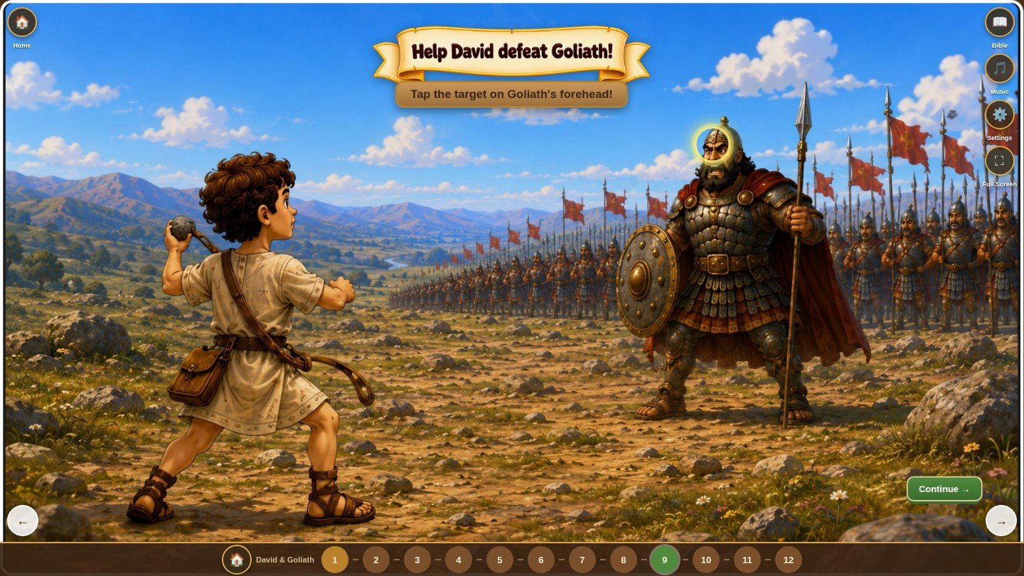 Gameplay: tapping the target to help David defeat Goliath